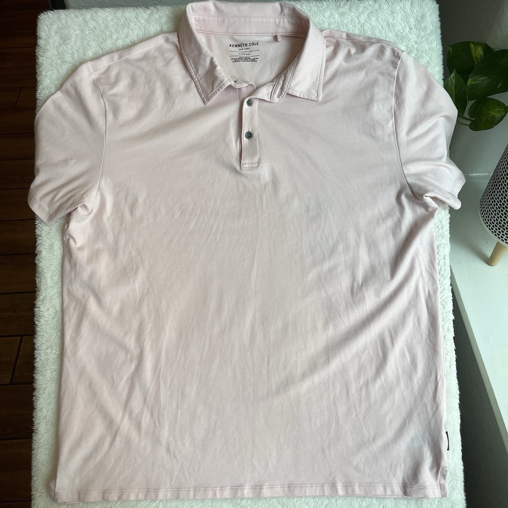 Kenneth Cole Mens Light Pink Collar Cotton Polo,‎ Size Large